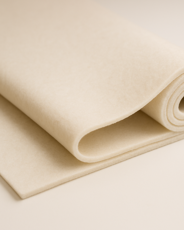 Luxe Fleece rug underlay partially rolled to show thickness and flexible material