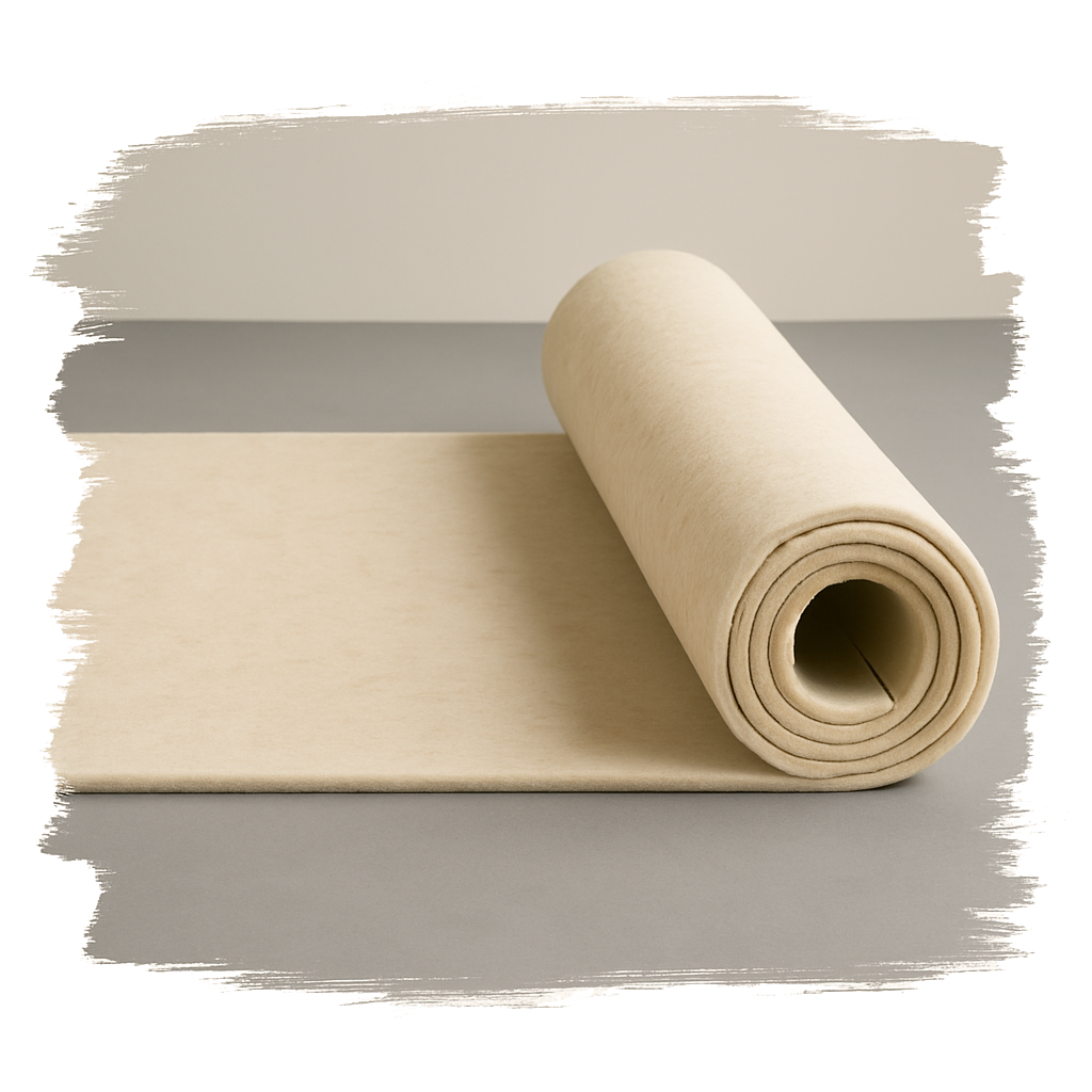 Rolled Luxe Fleece rug underlay in cream showing soft felt texture and thickness